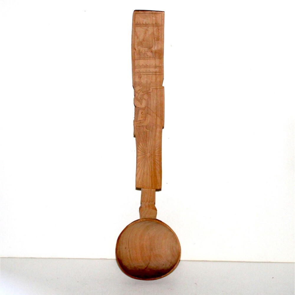 Wood Spoon Ladle Hand Carved Peru primitive folk 14.25" decor souvenir